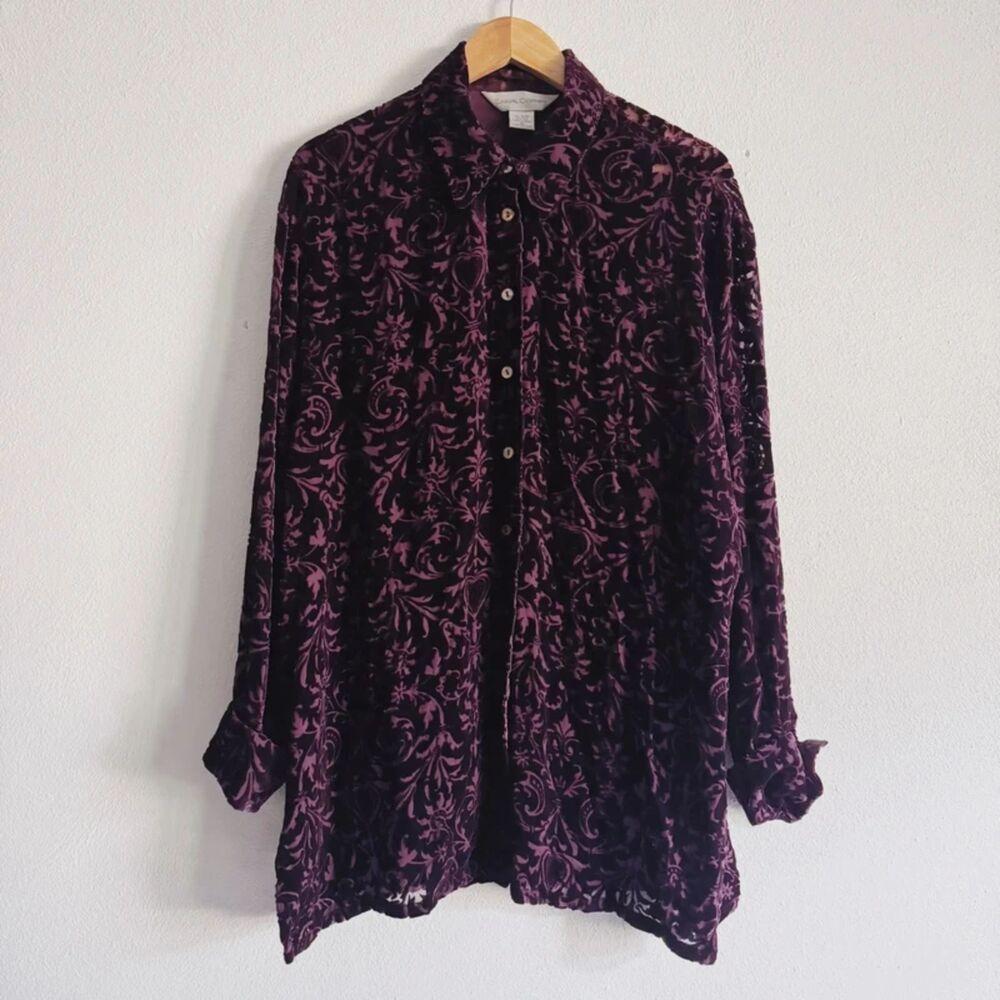 90s vintage silk blend velvet sheer blouse